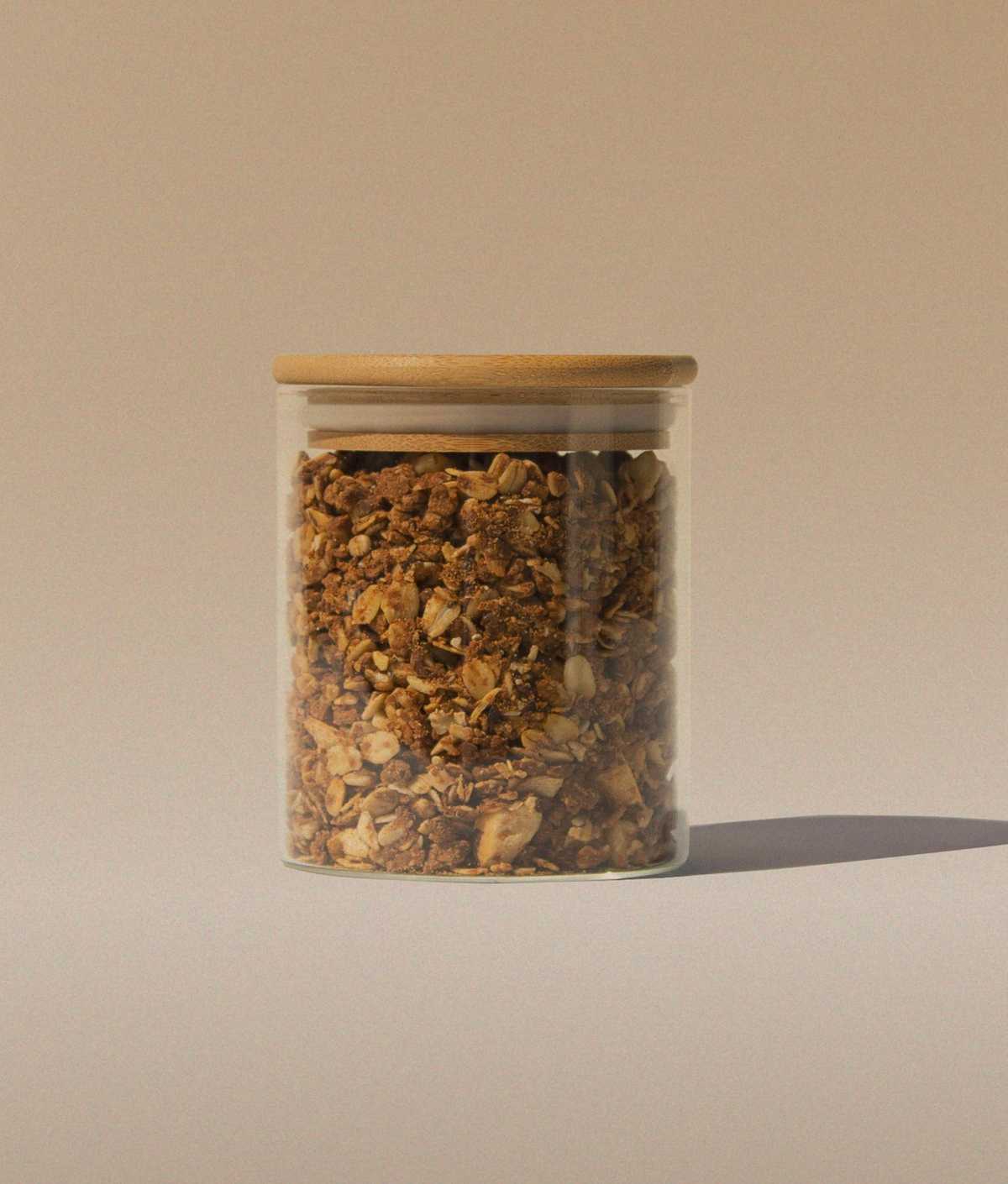 Glass jar of granola
